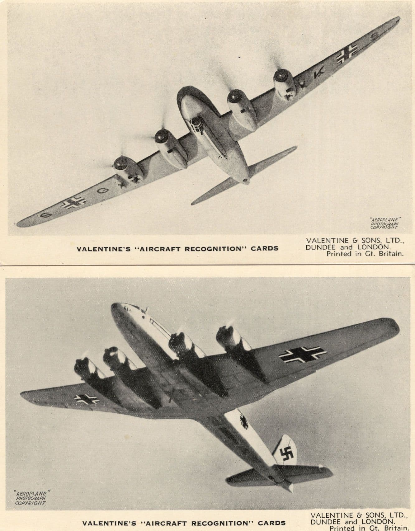 Valentines Aircraft Recognition Cards Fucke Wolf no 33 & 34 Old Postcard s