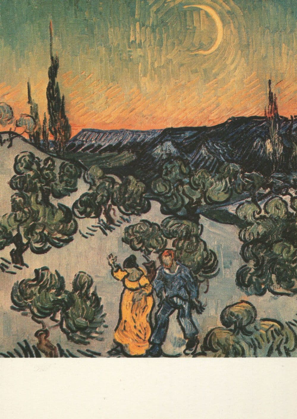 Van Gogh Evening Walk Vintage Rare Painting Postcard