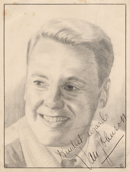 Van Johnson Film Actor Antique Large Hand Signed Painting Old Drawing