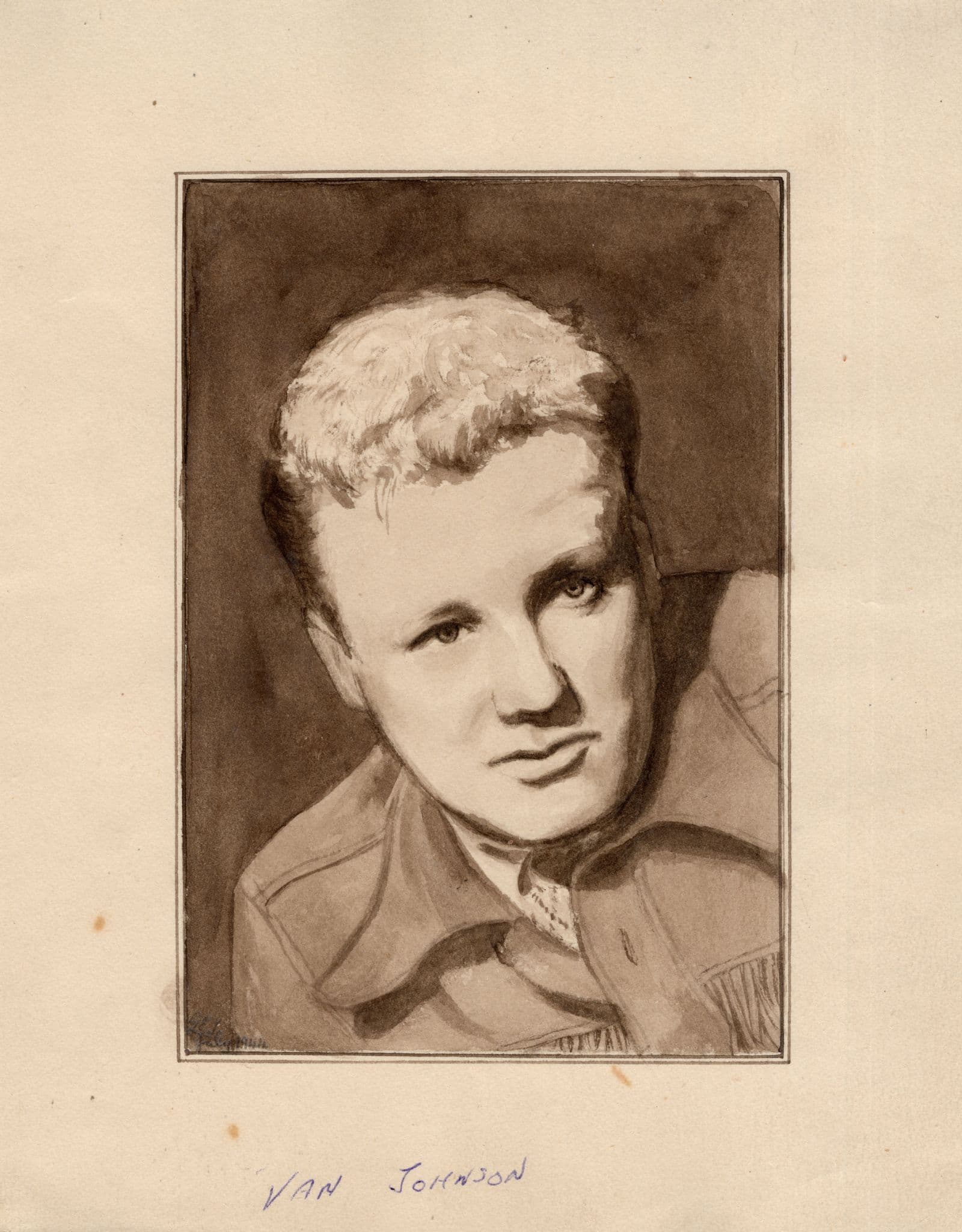 Van Johnson Hollywood Film Actor Vintage Rare Hand Art Drawing