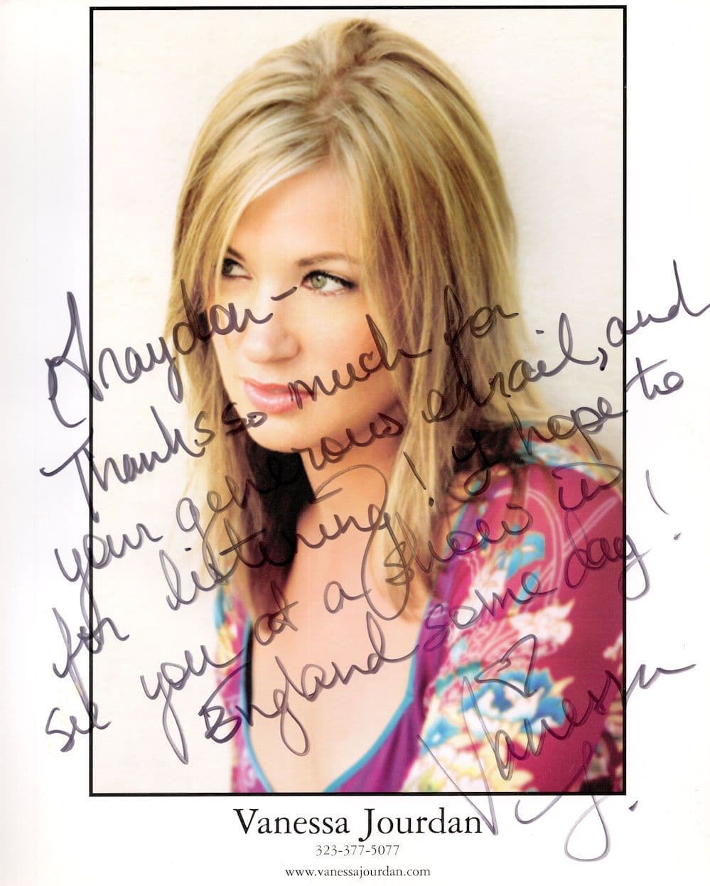 Vanessa Jourdan Folk Pop Singer LARGE 10x8 Hand Signed Photo