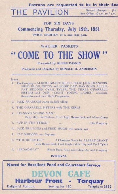Variety Show 1951 from Pavillion Theatre Torquay Devon Programme