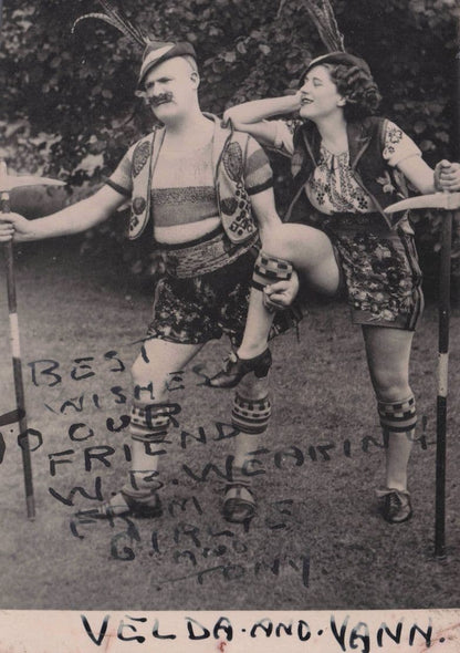 Velda & Vann 1930s Comedian Duo Old Hand Signed Photo