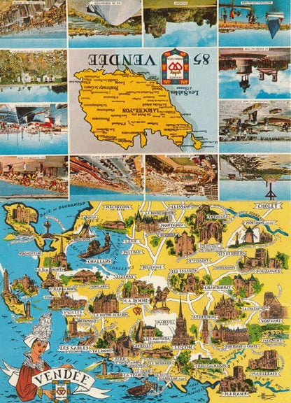 Vendee Stunning French Carte Map 2x Postcard s