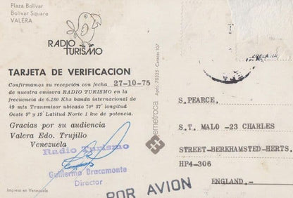 Venezuela Valera Radio Turismo Wireless Broadcasting 1970s Postcard