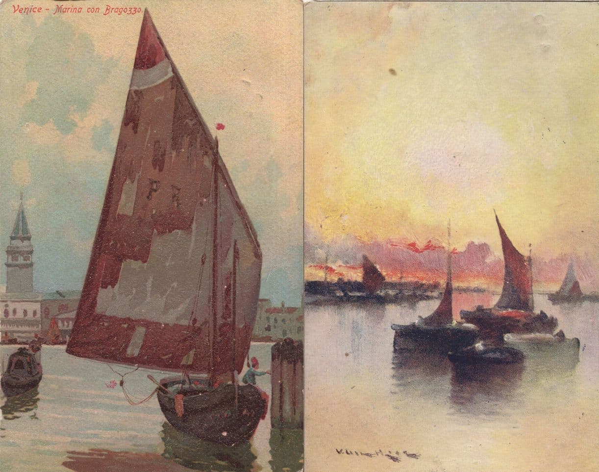Venice Child Climbing Off Boat Antique Oilette Tucks 2x Postcard