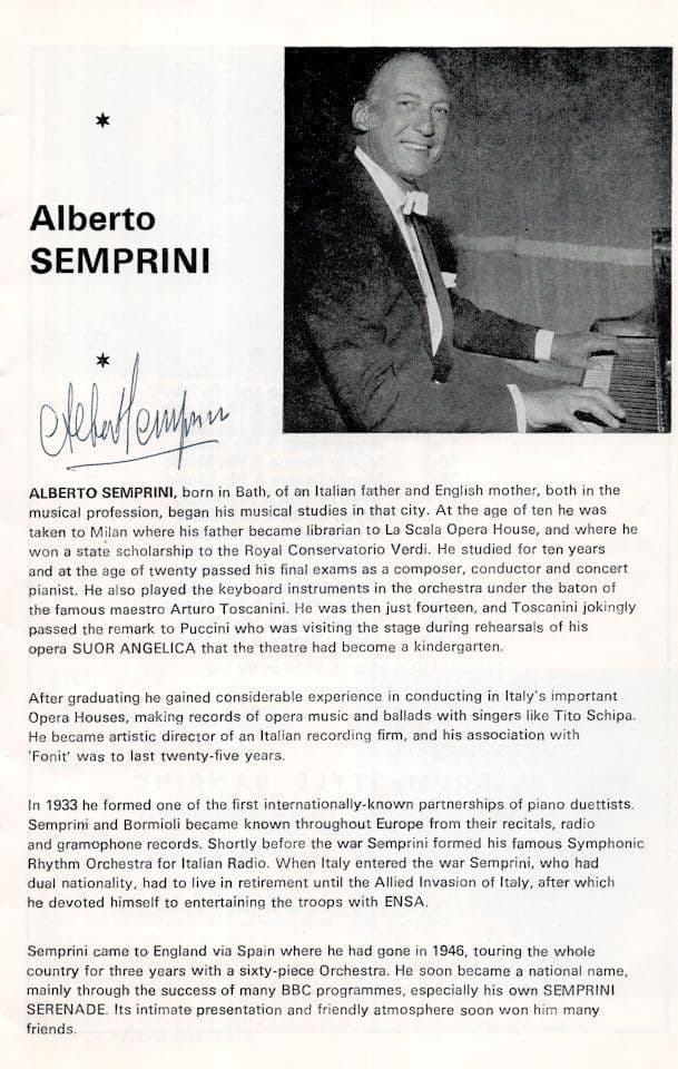 Vernon Adcock Alberto Semprini Black & White Minstrels Signed Theatre Programme
