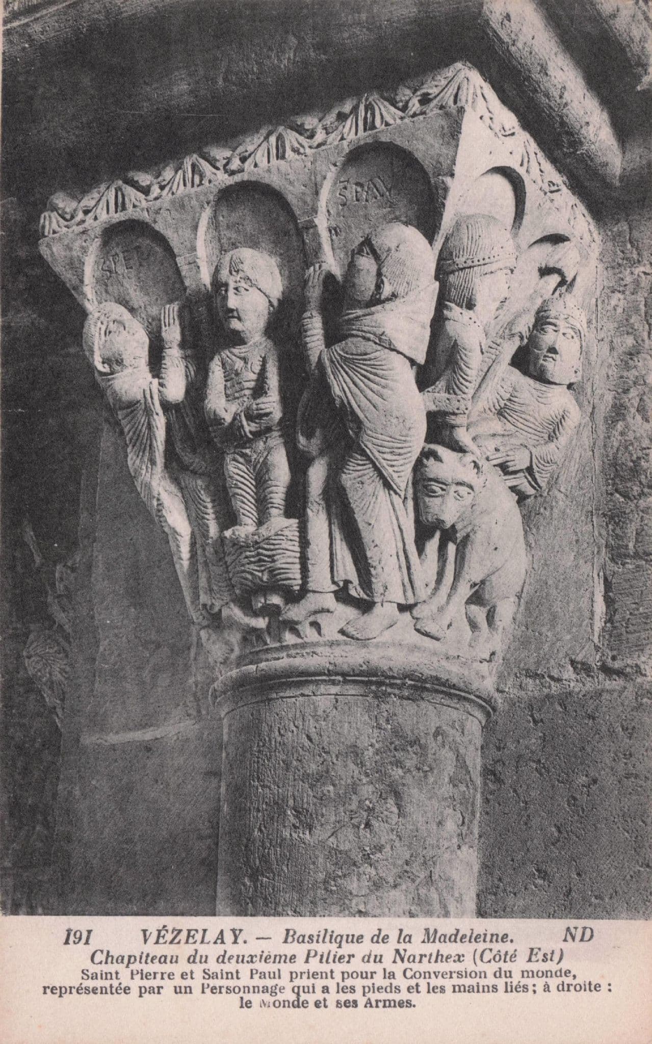 Vezelay Baselique De La Madeleine Narthex Pilier Mural Statue French Old Postcard