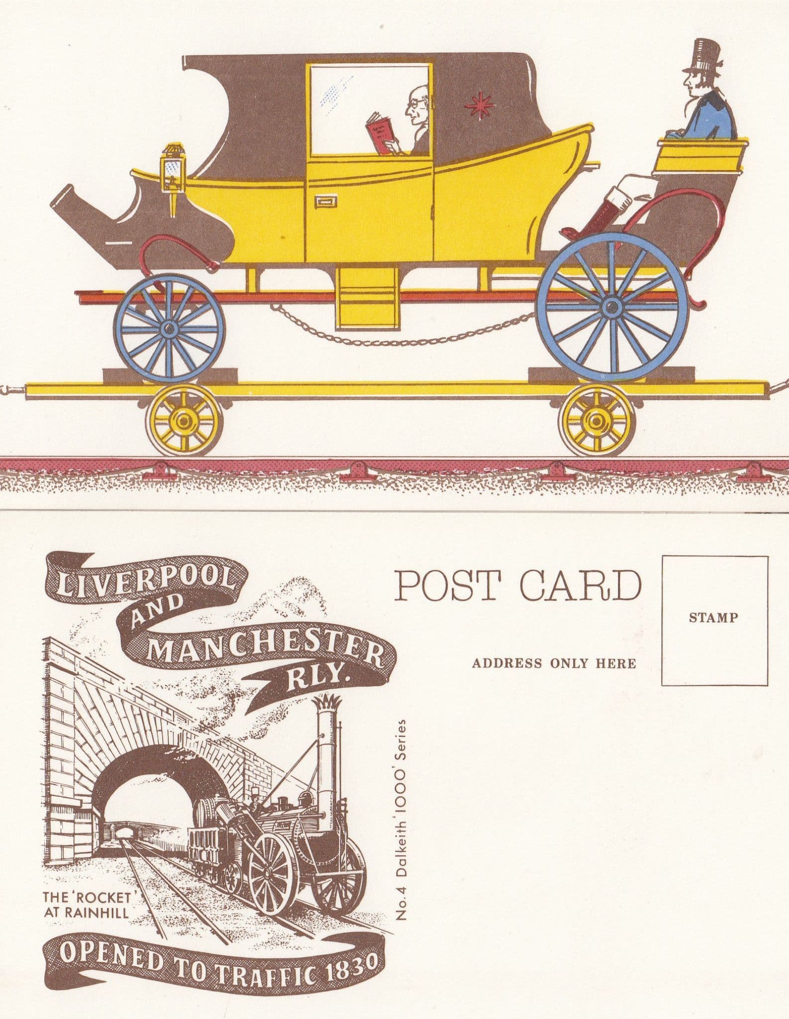 Vicar Posh Man Reading Book Travelling on Liverpool & Manchester Train Railway Opening Postcard