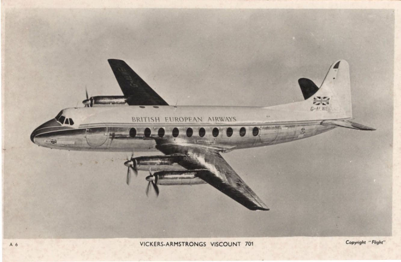 Vickers Armstrong Viscount Military Plane Valentines RPC Postcard