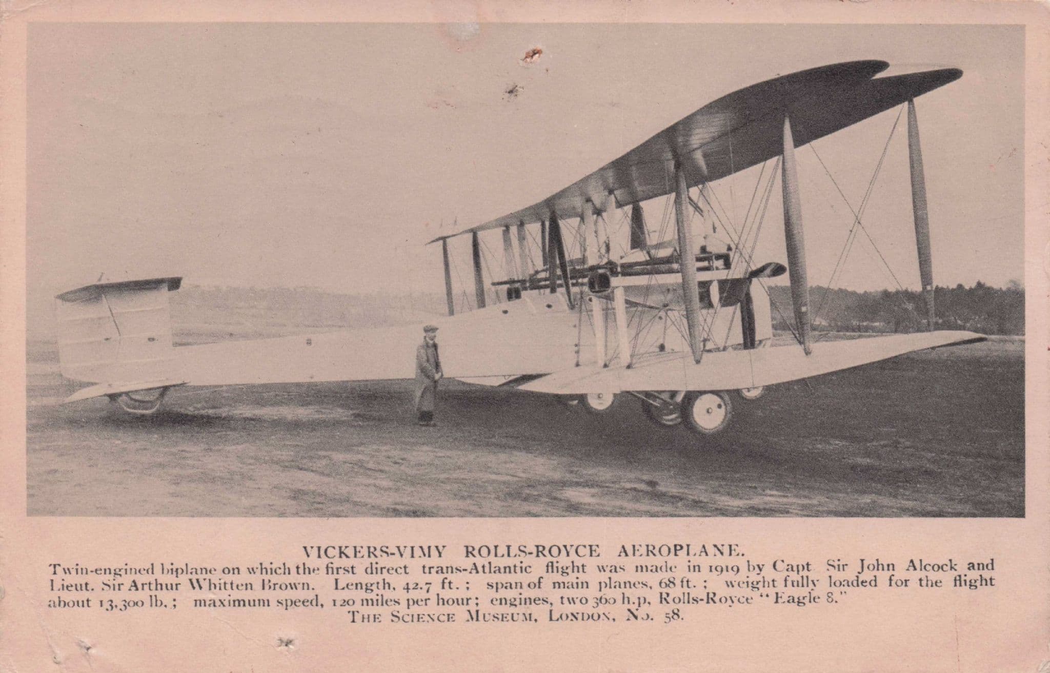 Vickers Vimy Rolls-Royce Biplane RAF Heavy War Bomber Old Postcard