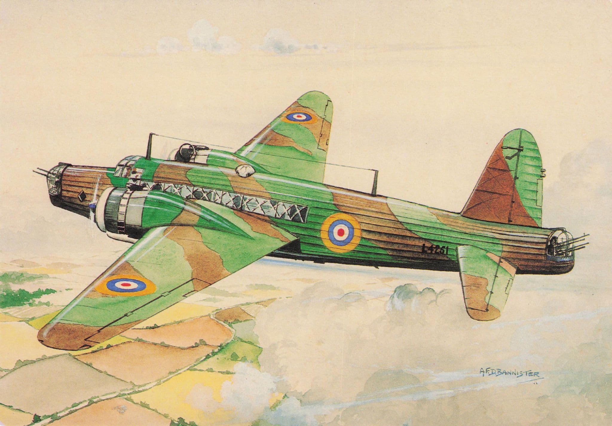 Vickers Wellington Mark III Military Plane AFD Bannister Painting Postcard
