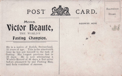 Victor Beaute 46 Days No Food Fasting Swiss Record Breaker Old Postcard
