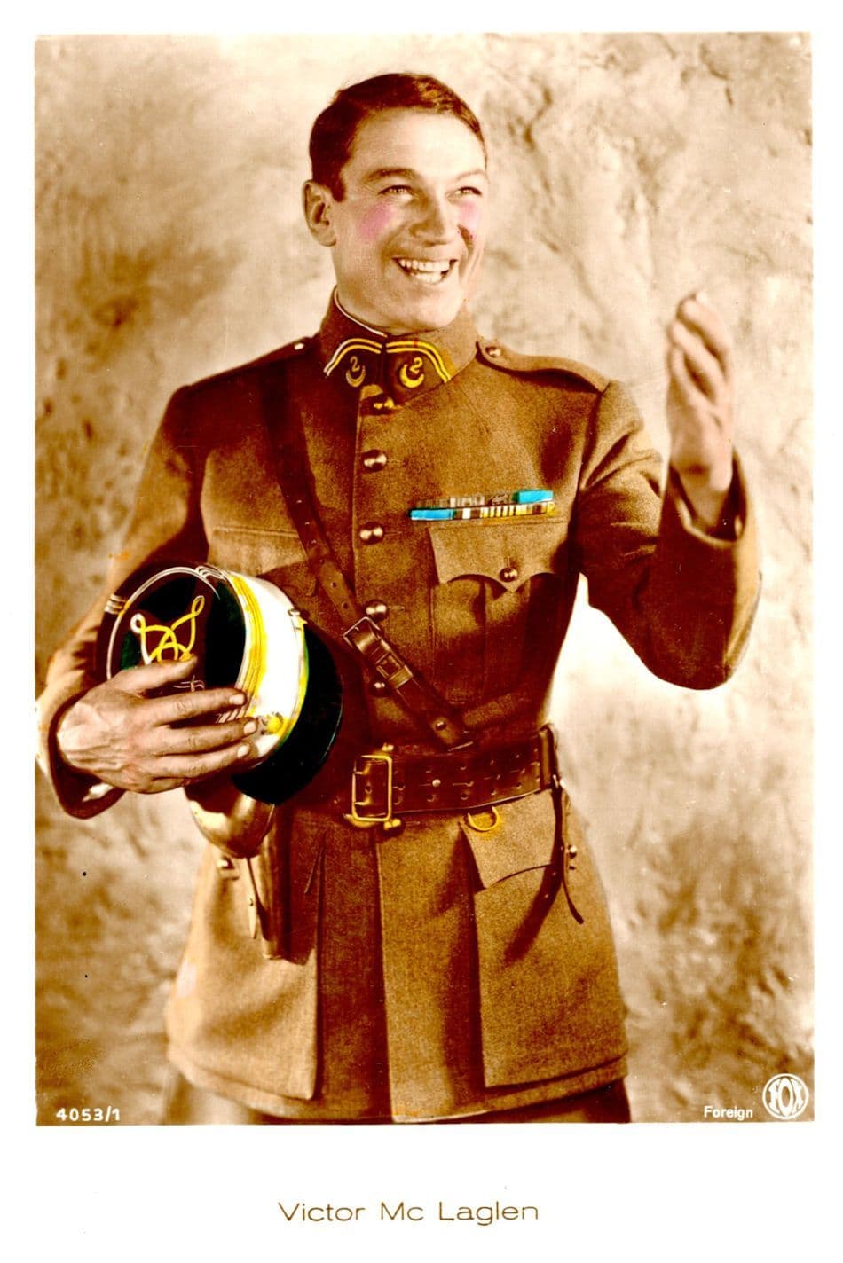 Victor McLaglen Film Actor Hand Coloured Tinted Real Photo Postcard