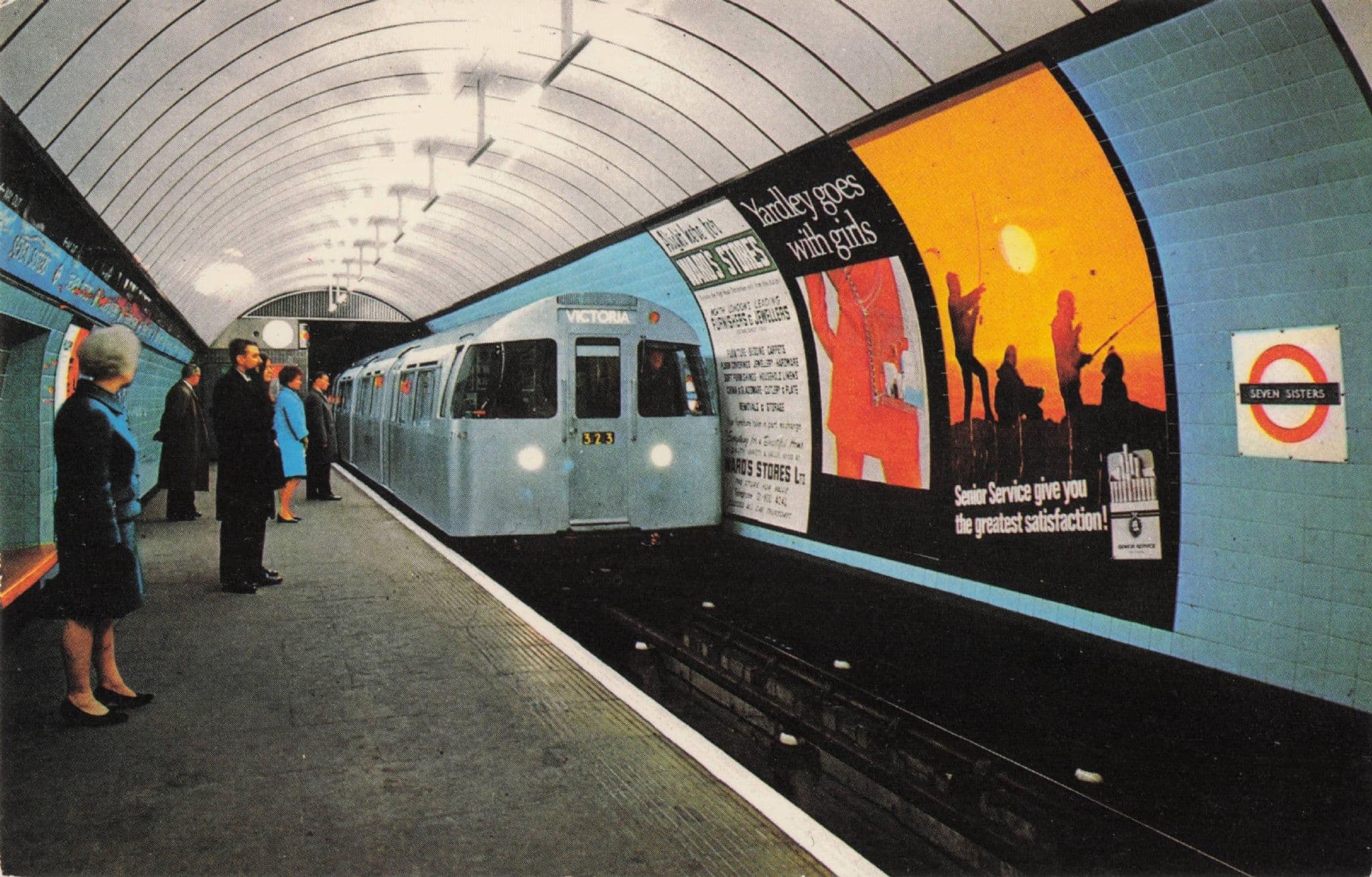 Victoria Tube Train at Seven Sisters Underground Station 1970s Postcard