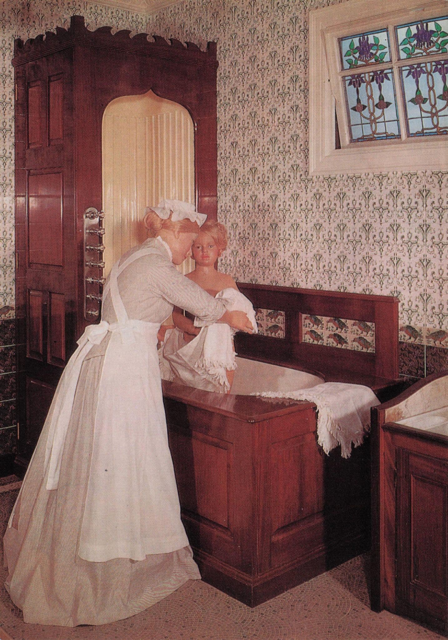 Victorian Bathroom Maid & Baby Waxwork Science Museum Postcard