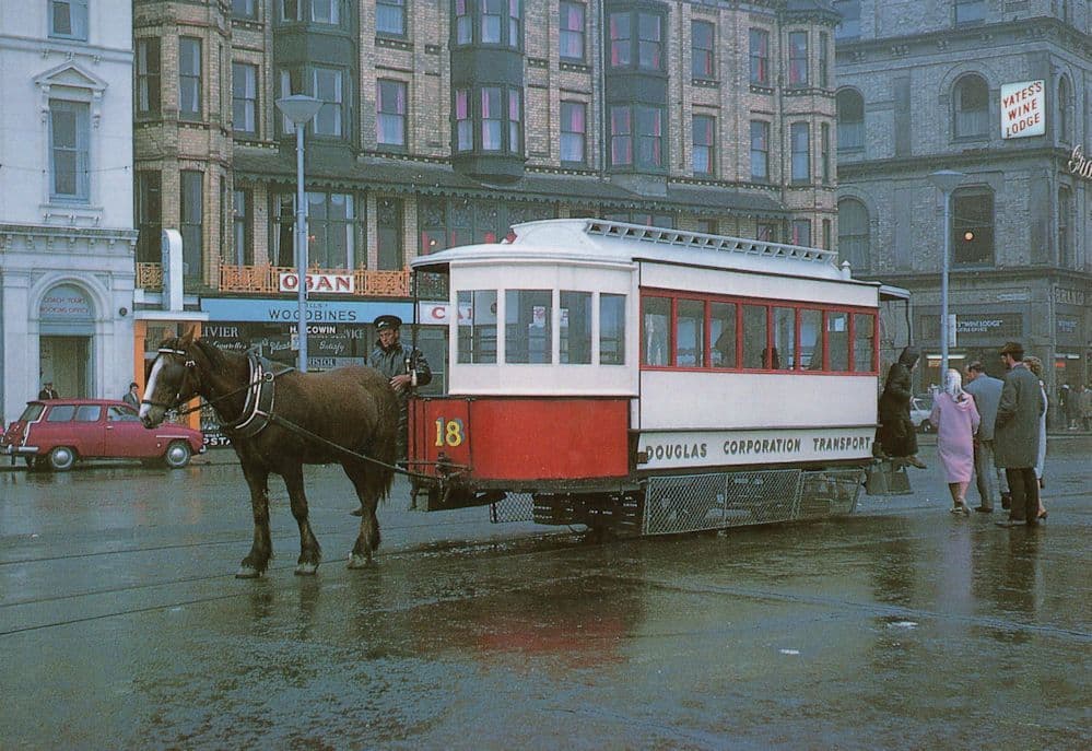 Victorian Built Tram at Rainy Douglas Promenade Isle Of Man in 1969 Postcard