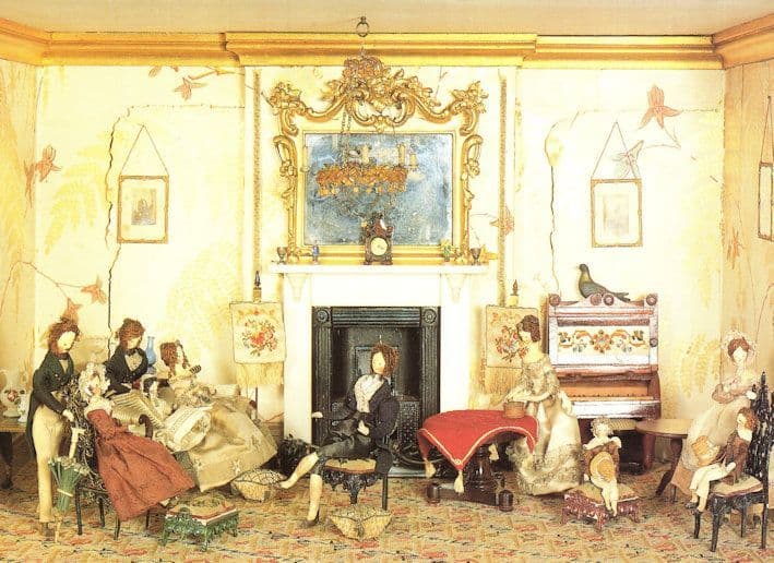 Victorian Cabinet House Parlour Waxwork Upper Class Tapestry Museum Postcard