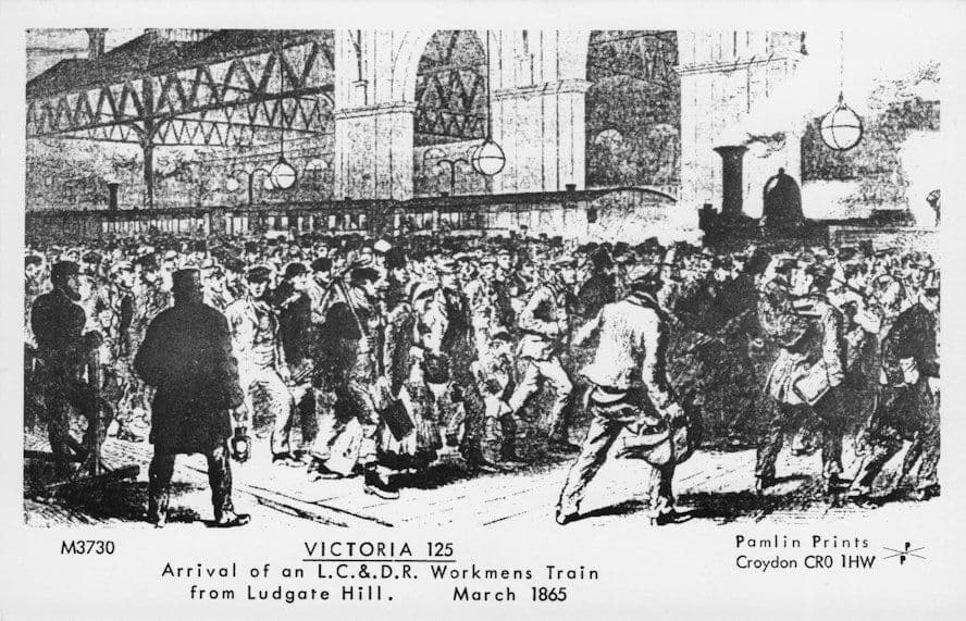 Victorian LC&DR Workers Train London Ludgate Hill Pamlin Prints RPC Postcard