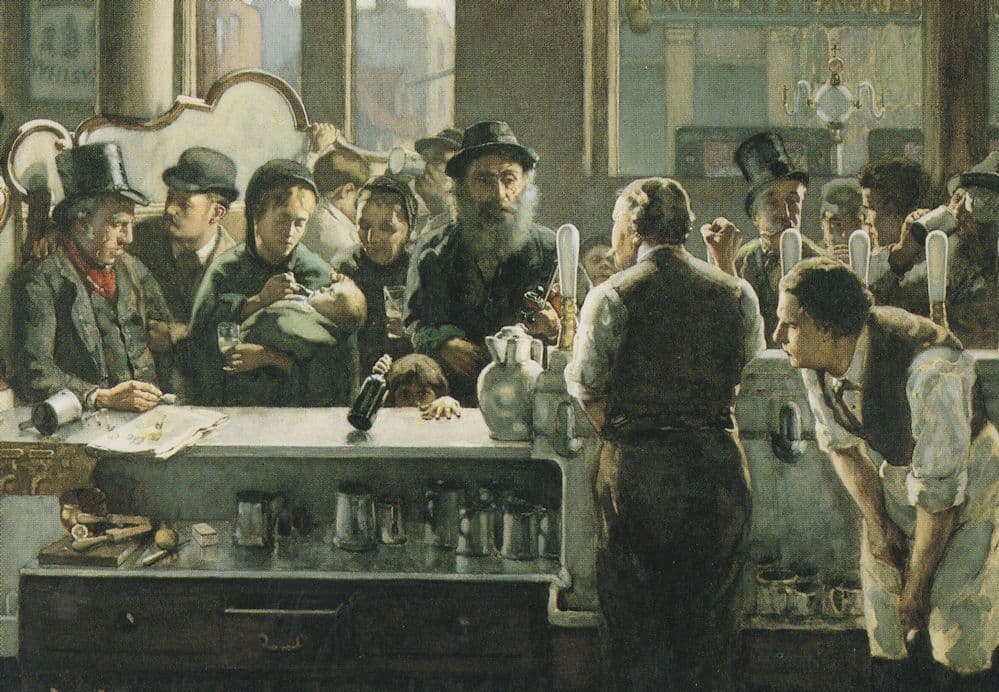 Victorian London Serving Customers in 1800s Pub Painting Postcard
