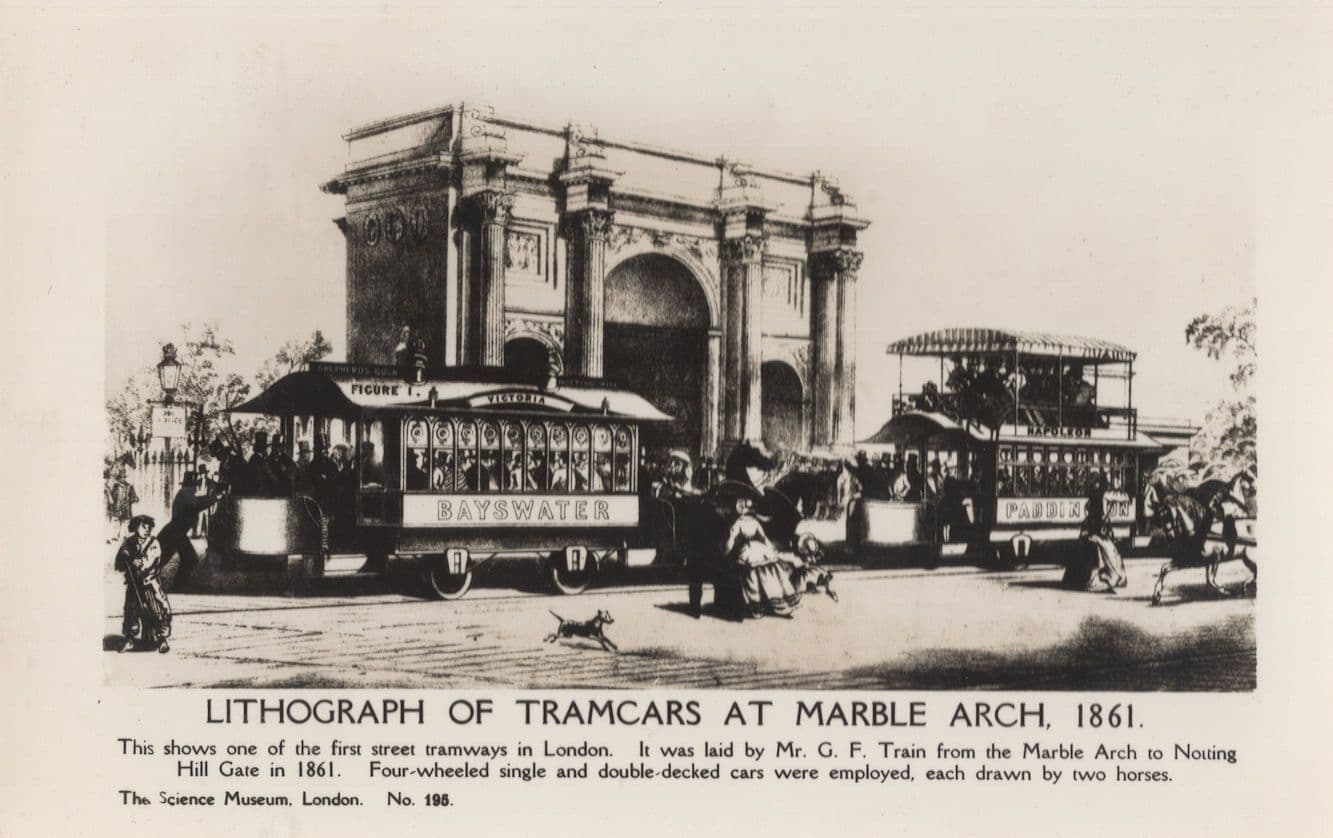 Victorian Tram Cars At Marble Arch London in 1861 Postcard