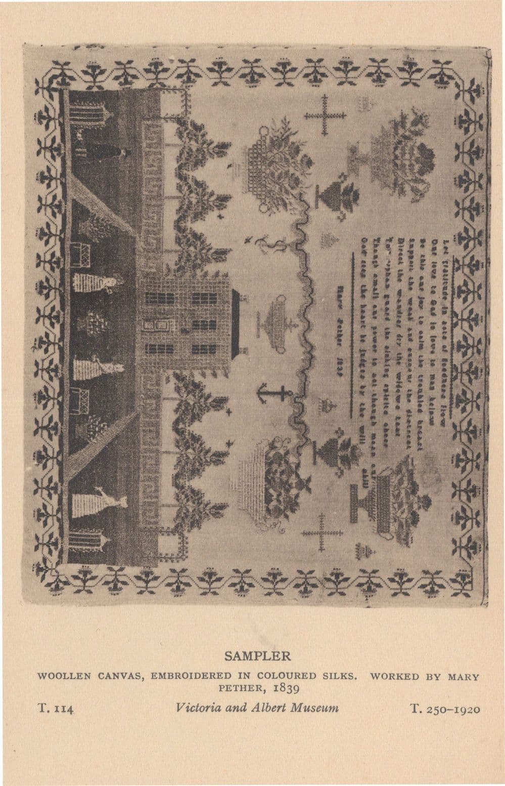 Victorian Wool Woollen Canvas Embroidery 1839 V&A Old Postcard