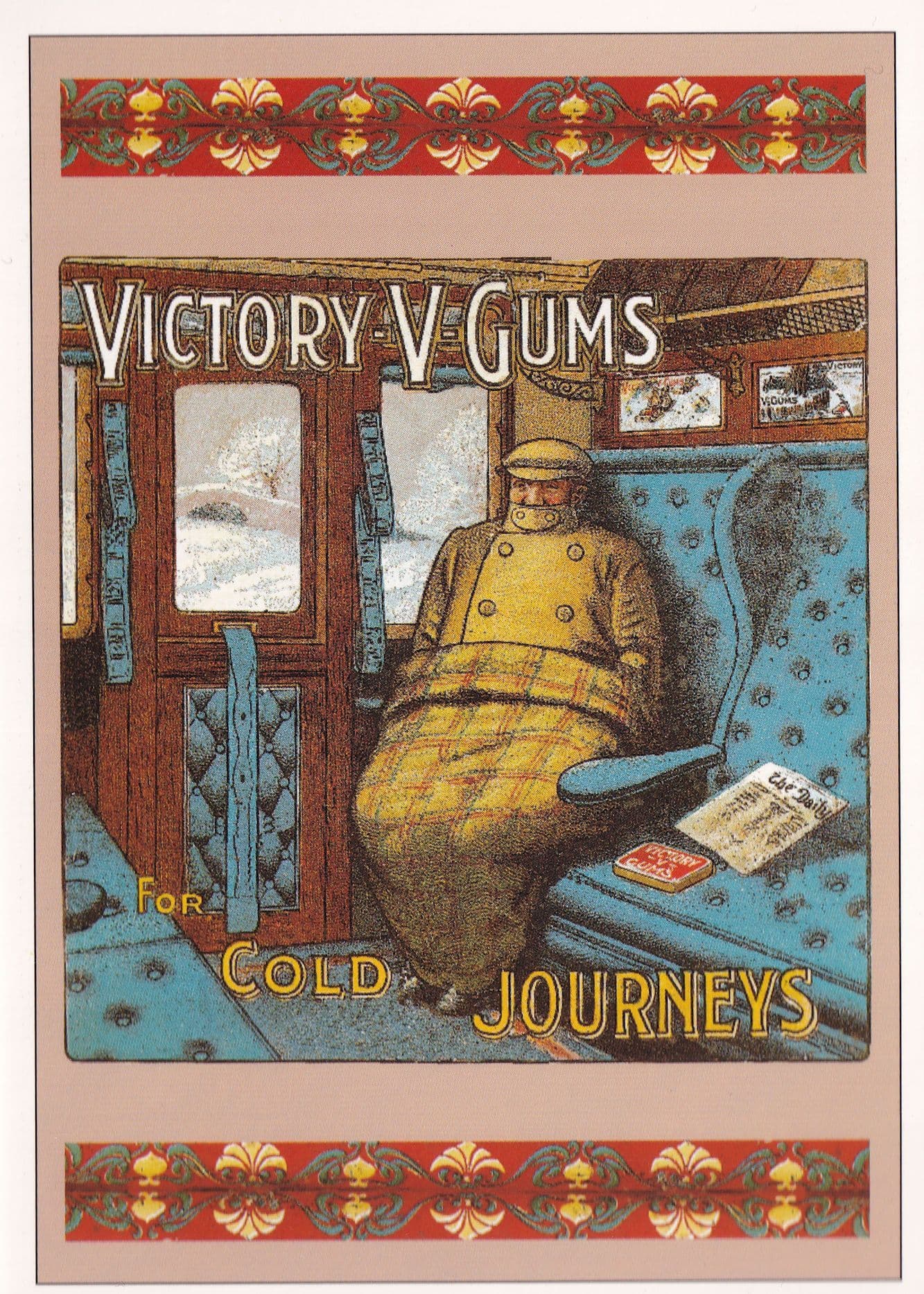 Victory V Gums Train Carriage Advertising Poster Postcard