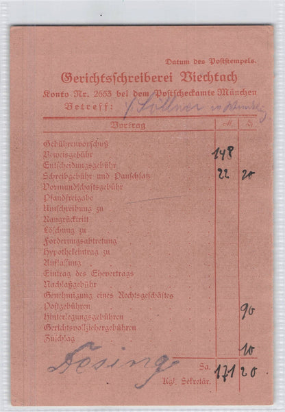 Viechtach Court Clerk Germany Antique Legal Receipt Postcard