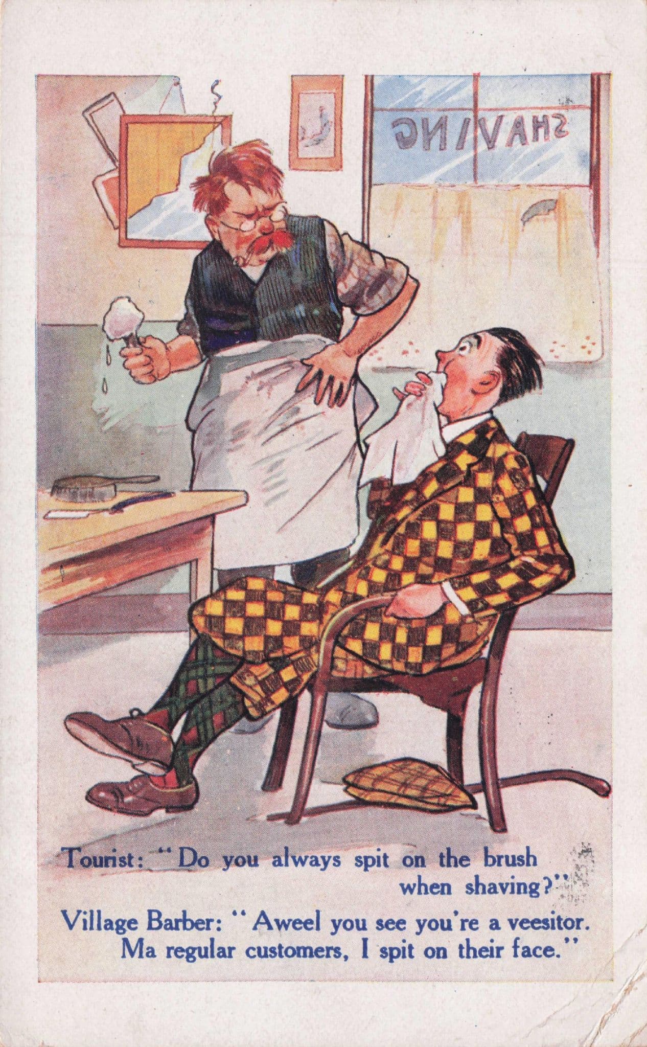 Village Barber Haircut Shaving Customer Antique Comic Postcard