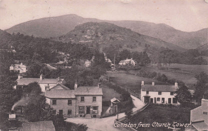 Village Church Tower Coniston Lancs Old Postcard & Post Office Message