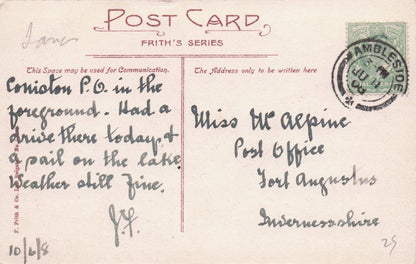 Village Church Tower Coniston Lancs Old Postcard & Post Office Message