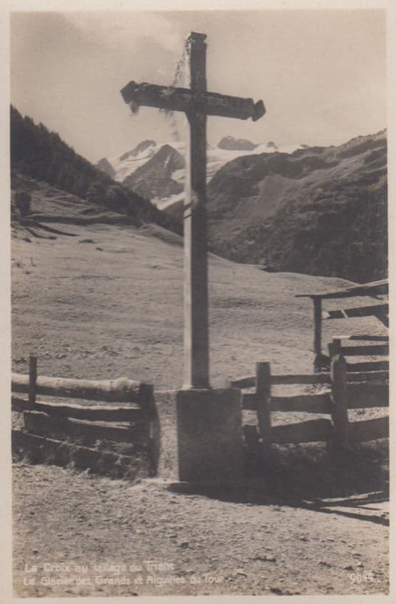 Village De Trient Croix Crucifix Glacier Des Grands Antique French Postcard