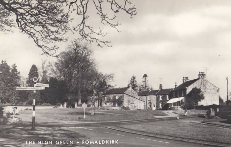 Village Signpost at Romaldkirk High Green 1960s Yorkshire Real Photo Postcard