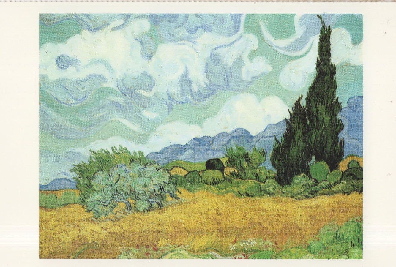 Vincent Van Gogh A Wheatfield With Cypresses Painting Postcard