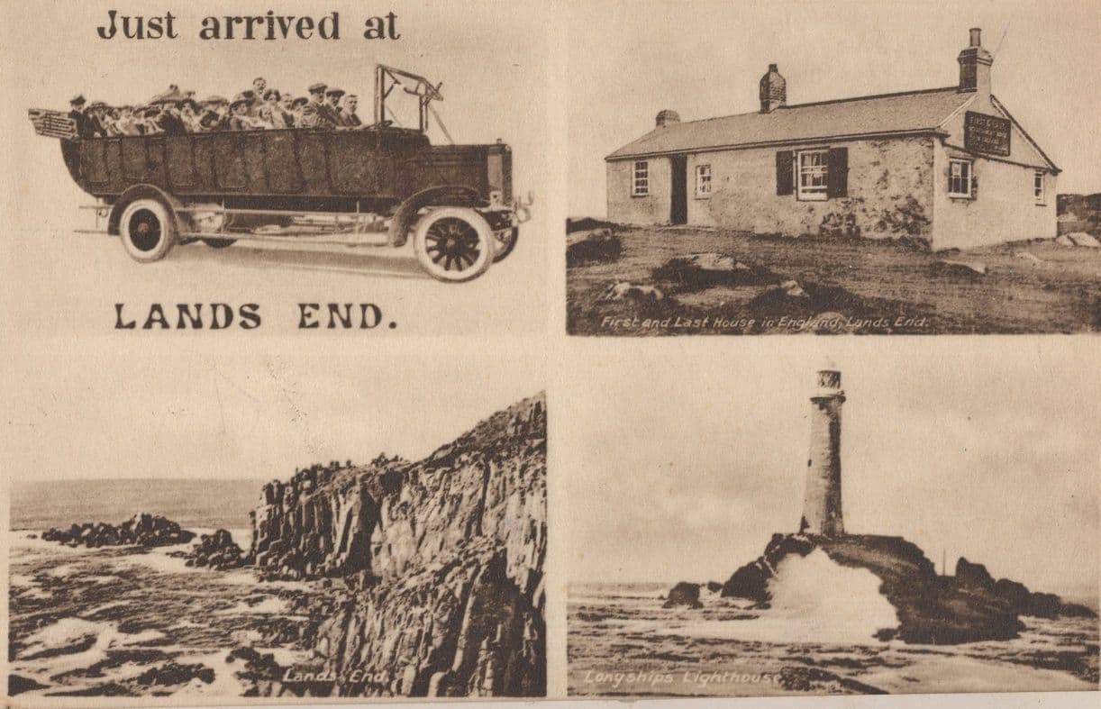 Vintage Old Limousine Saloon Car Lands End Cornwall Postcard