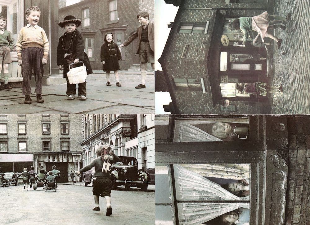 Vintage Street WW2 Childrens Games Toys Corner Shop Cafe 4x RPC Postcard s