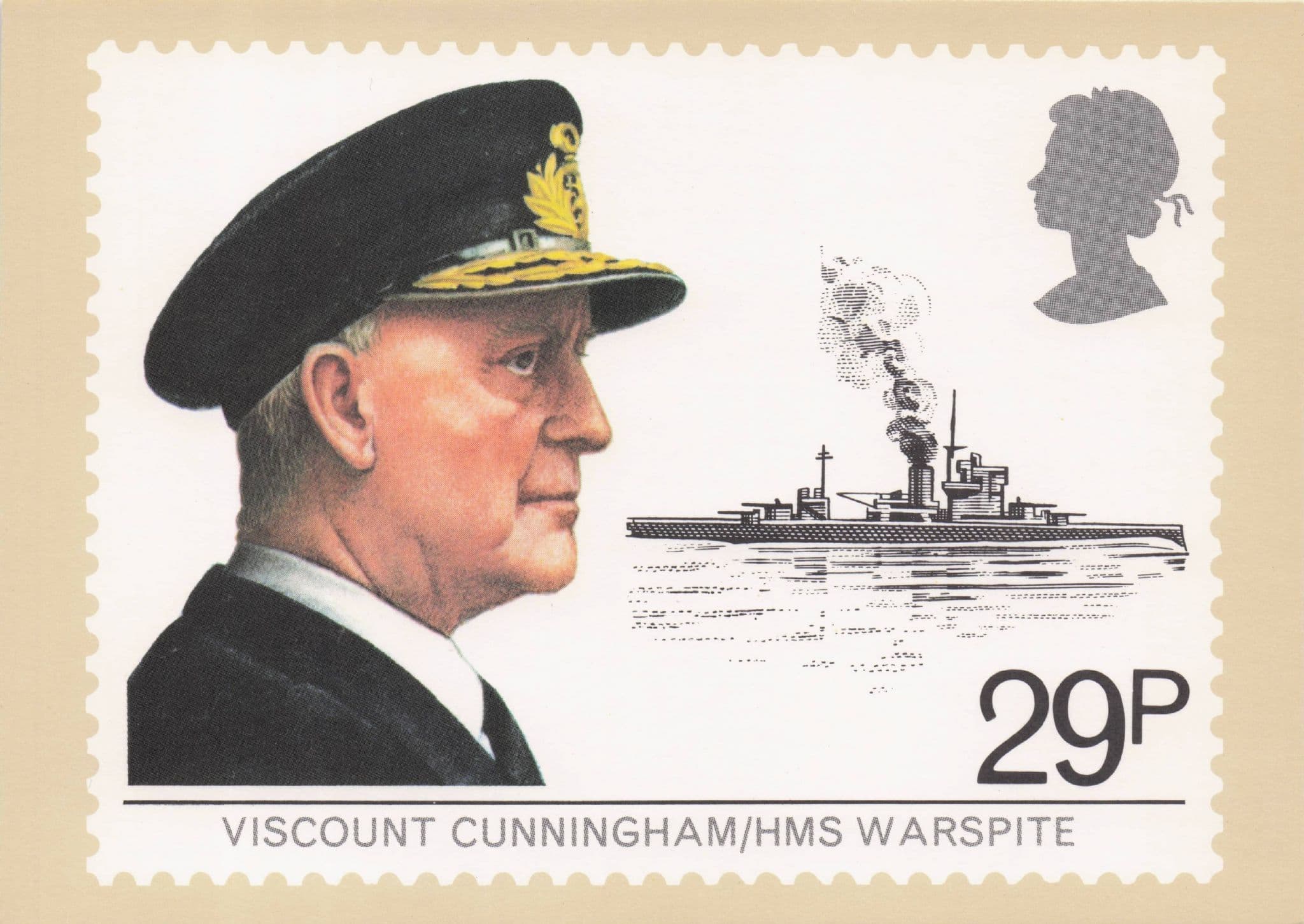 Viscount Cunningham HMS Warspite Ship Royal Mail Stamp Ltd Postcard