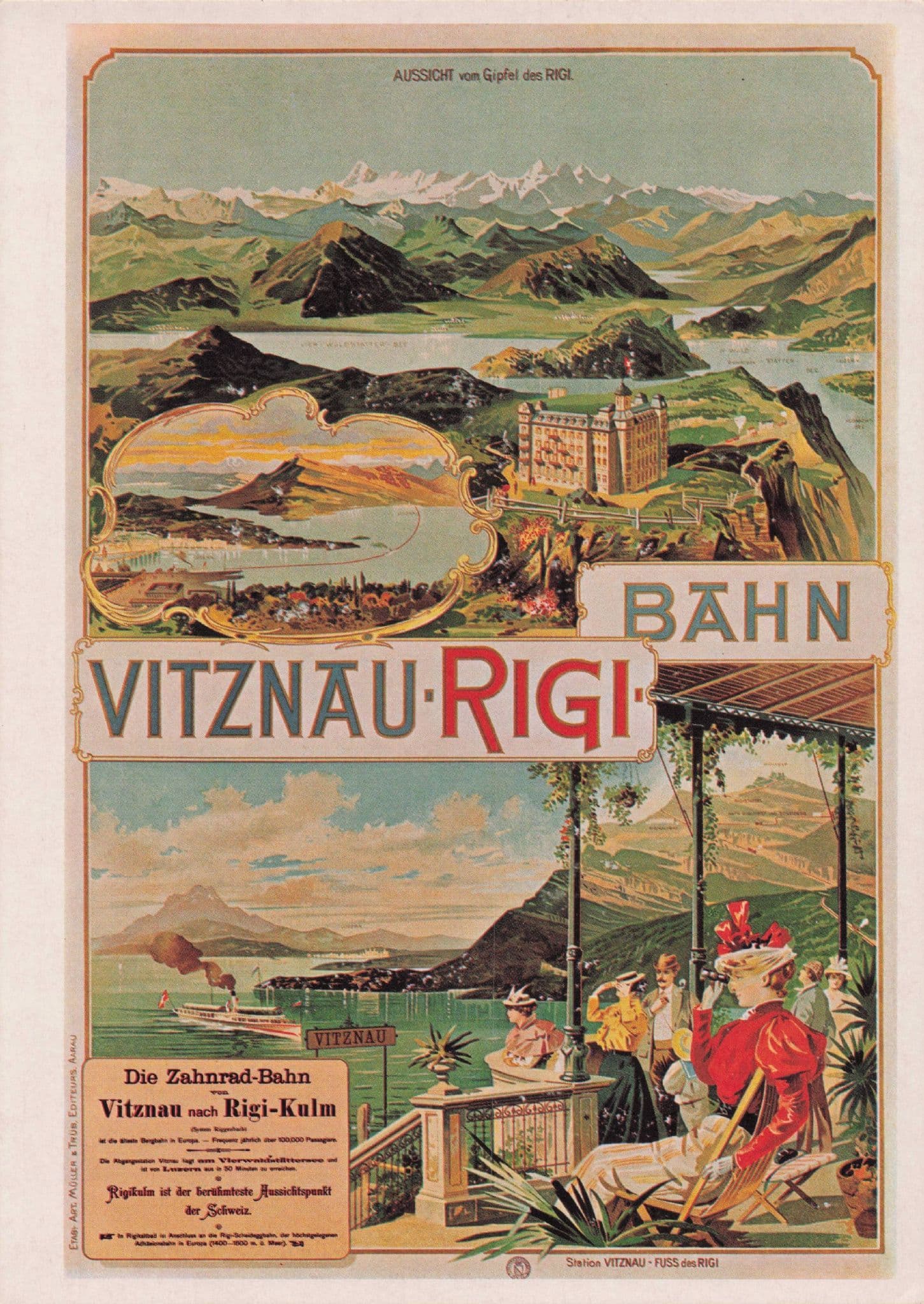 Vitznau Rigi Bahn Switzerland 1899 Travel Poster Advertising Postcard