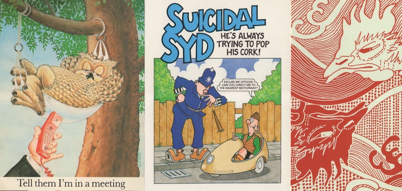 Viz Suicidal Syd Owl Mobile Phone Bird Fight 3x Postcard s