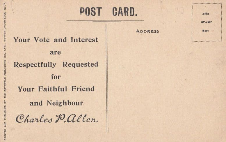 Vote For Charles Allen Stroud Gloucester Edwardian Politics Rugby Old Postcard
