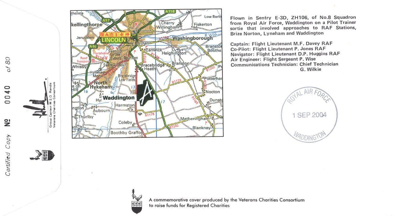 Waddington RAF Station Eric Baldwin 463 467 Squadron Map Ltd to 80 Hand Signed FDC