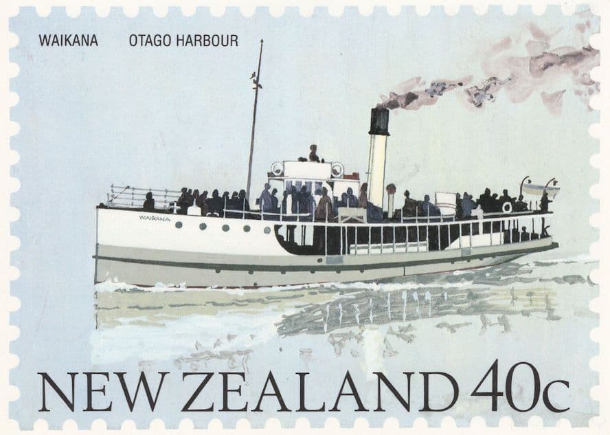 Waikana Harbour Paddlewheel Steamer Ship New Zealand Postcard
