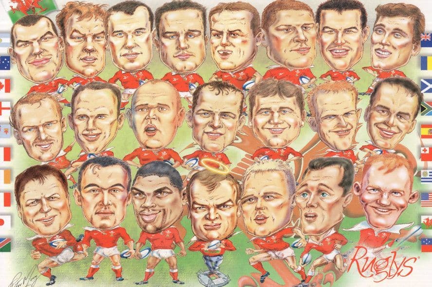 Wales Welsh Rugby Union 1999 Team Comic Caricature Postcard