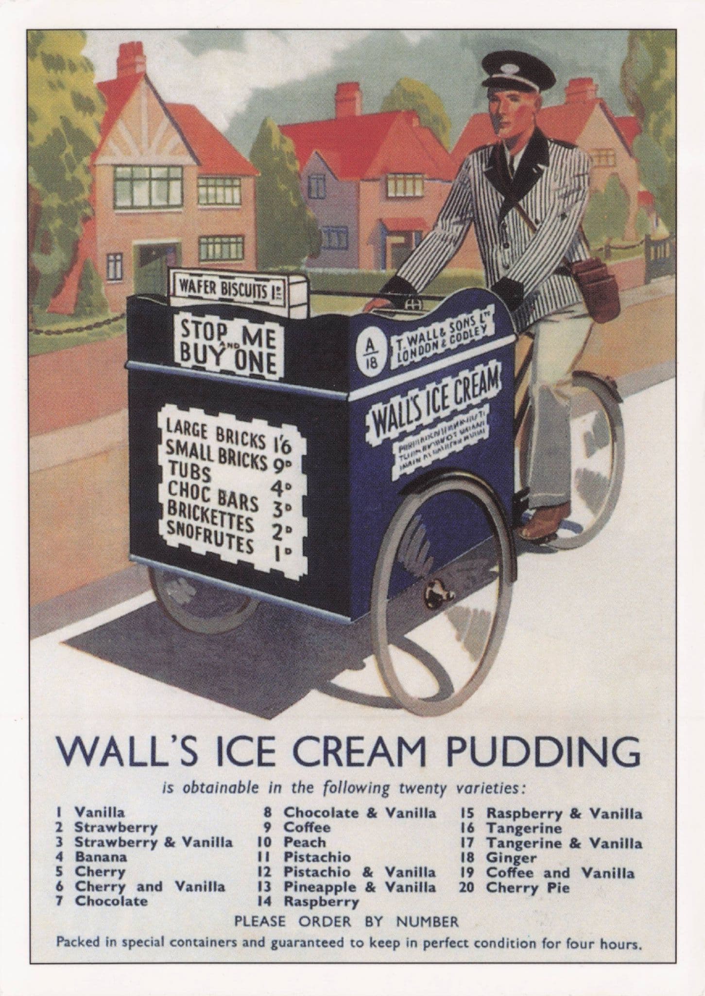 Walls Ice Cream Vendor Bicycle Pudding Advertising Postcard