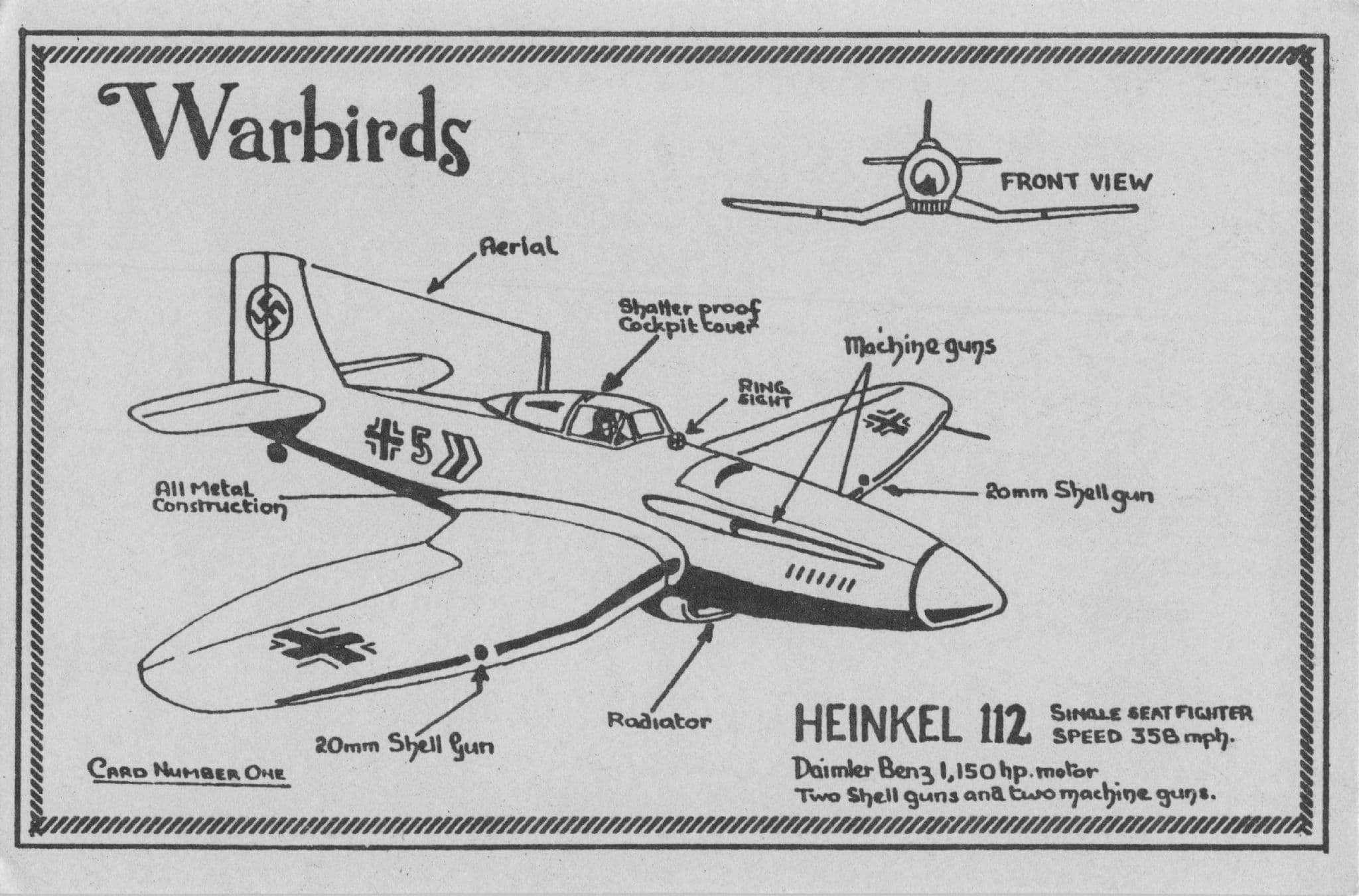 Warbirds Heinkel 112 Military Plane Rare Ltd 100 Postcard