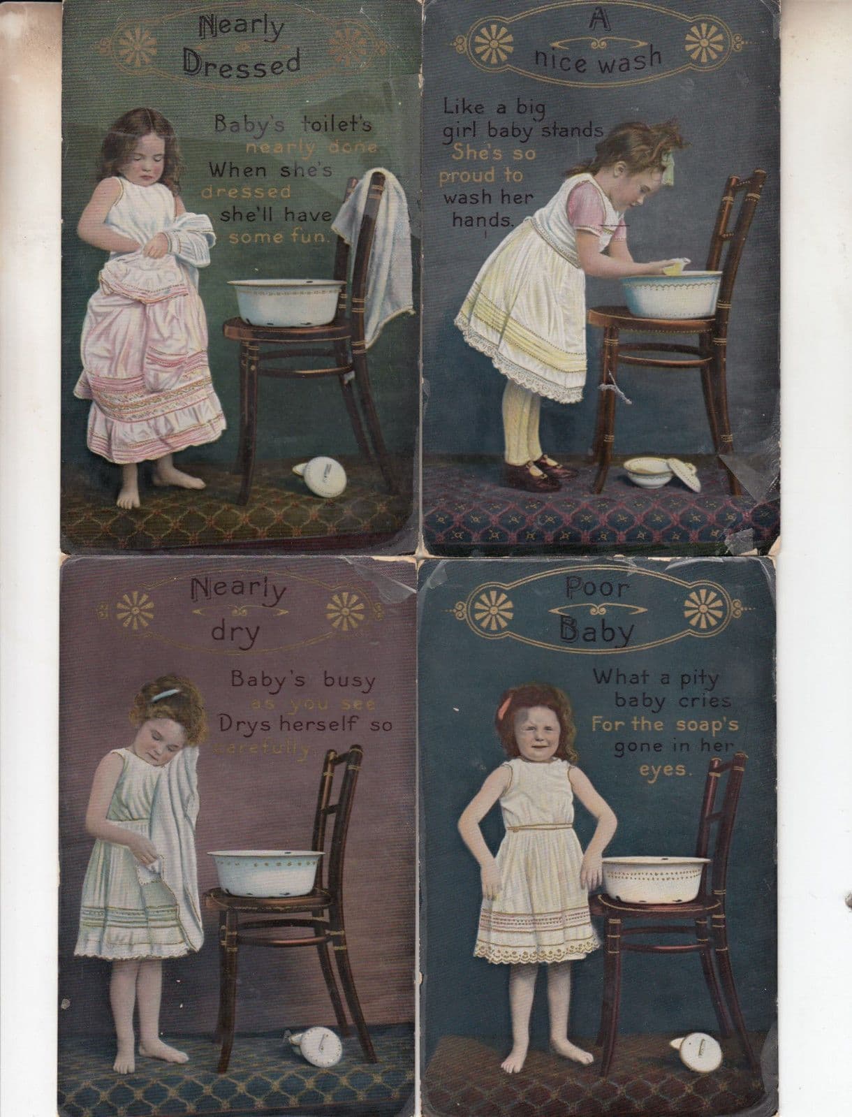 Washing Soap Bathing Bath Sink 4x Antique Postcard s