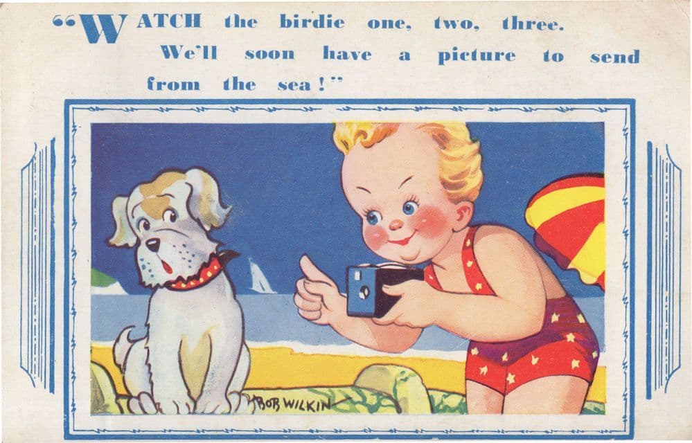 Watch The Birdie Child & Camera 1950s Old Comic Postcard