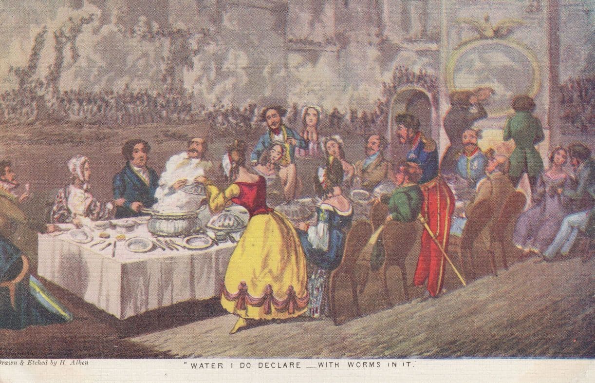 Water I Do Declare With Worms In It Victorian Food Comic Postcard