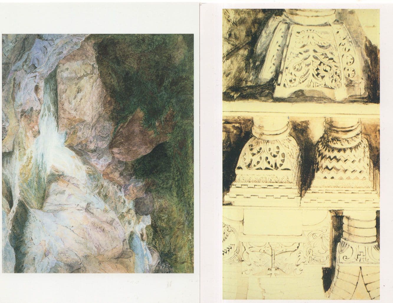 Waterfall At Brantford Cumbria 2x  John Ruskin Painting Postcard s