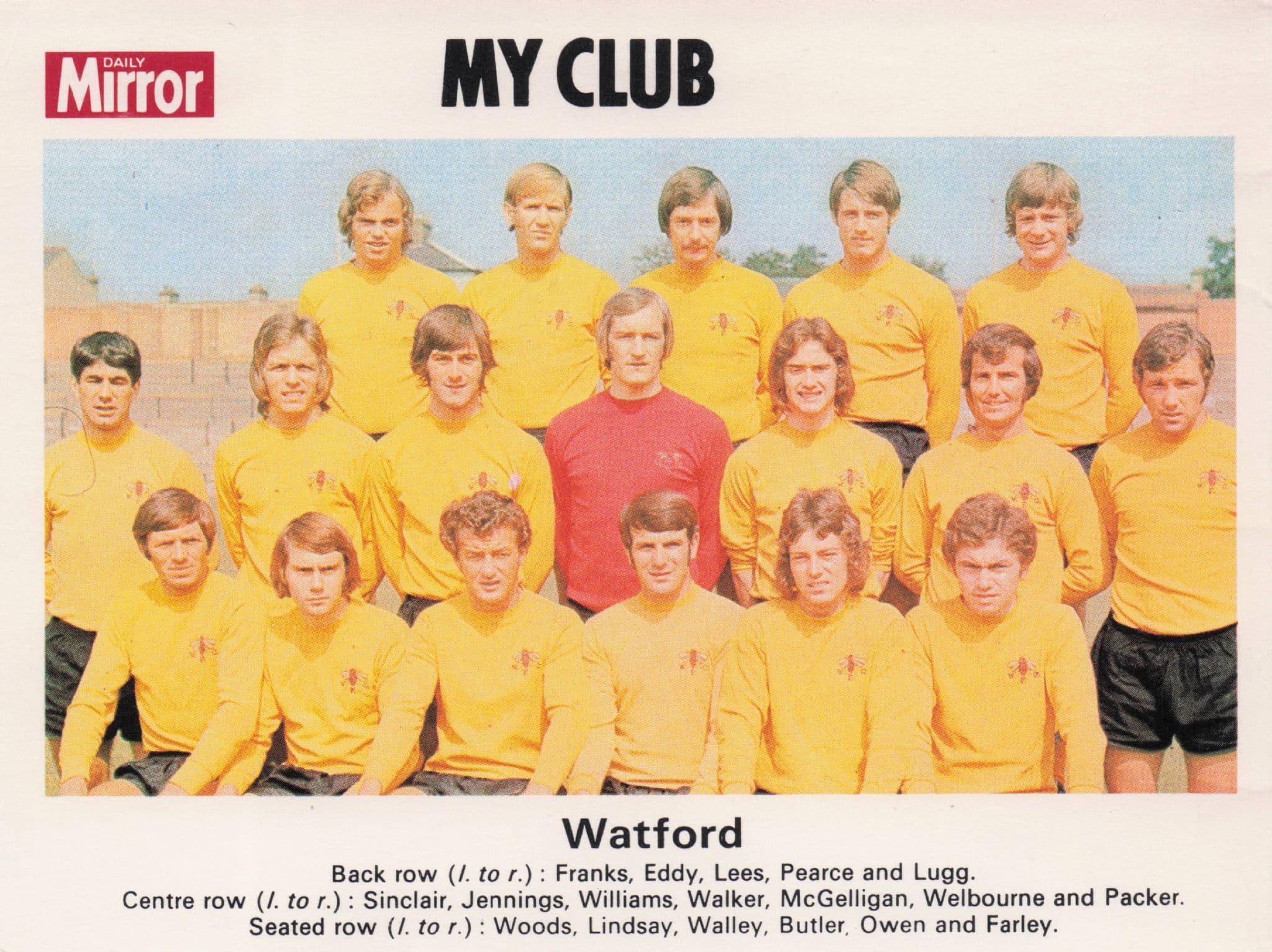 Watford Football My Club Daily Mirror Rare PB Postcard